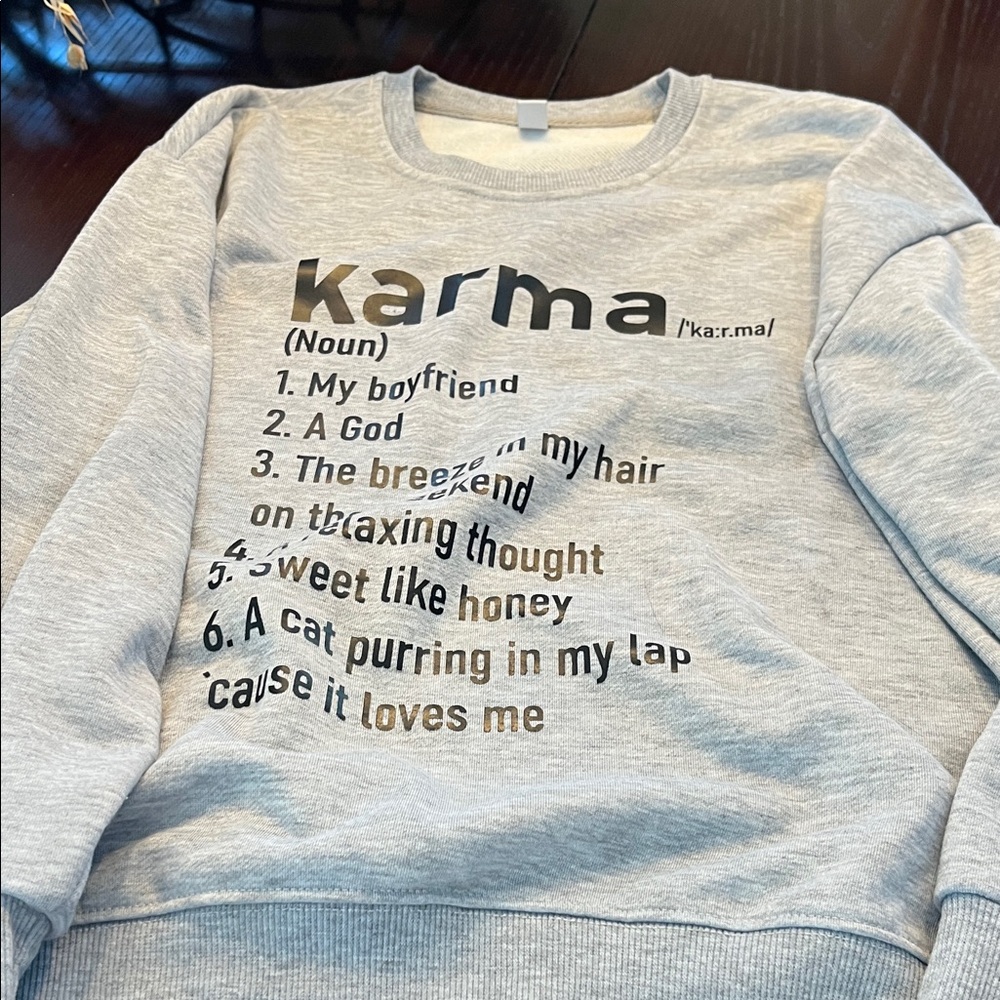 Karma Graphic Sweatshirt in Light Gray